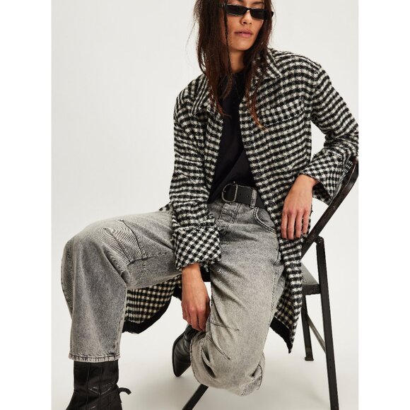 🆕 FREE PEOPLE We The Free Get Around Houndstooth Shirt / Black + White - Picture 1 of 6